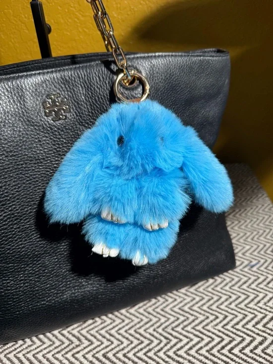 Faux Fur Bunny Bag Charm | Blue Shades & Gold Hardware - Choice of 1 - Picture 5 of 7